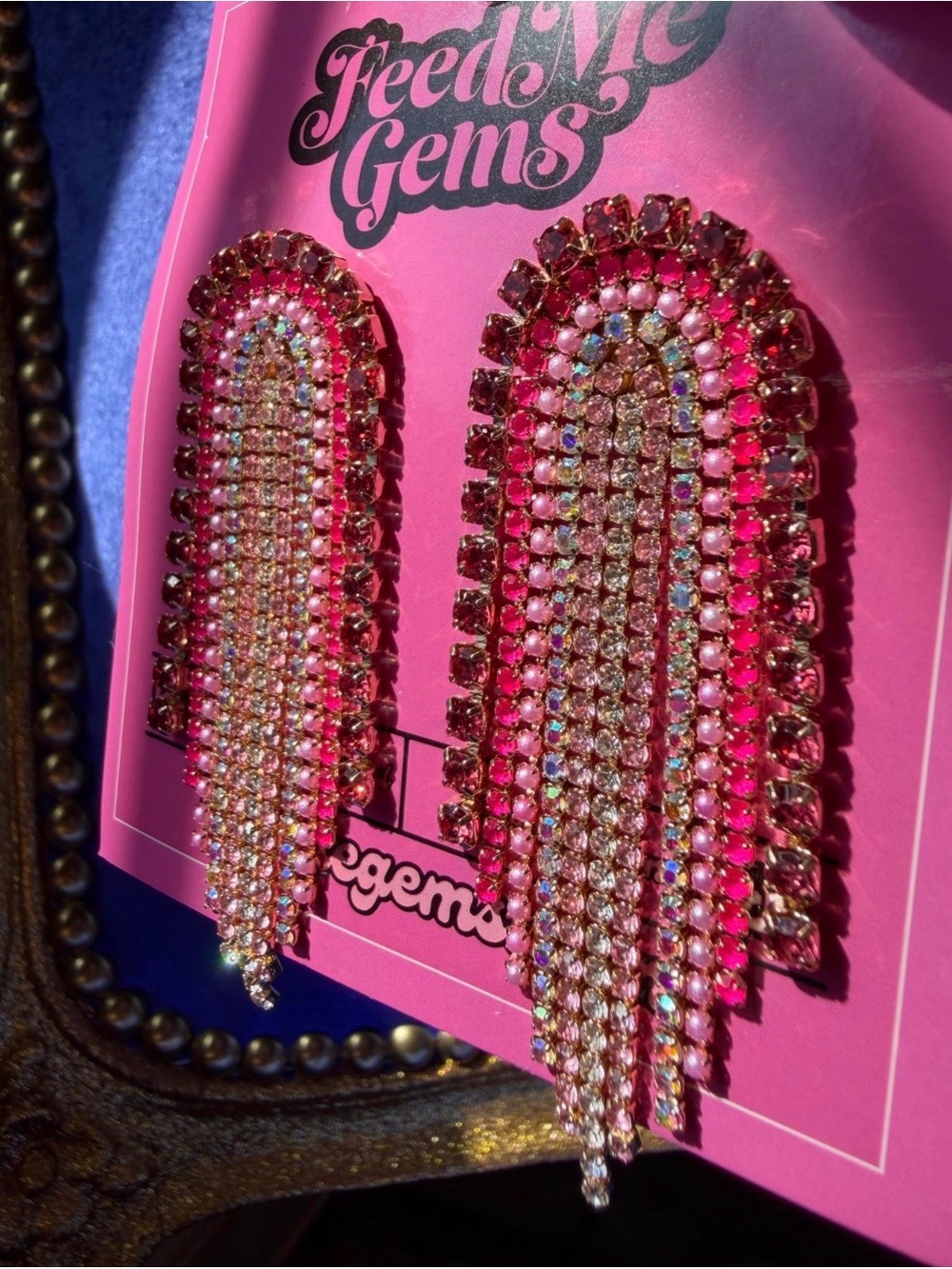 Feed Me Gems LoveShackFancy Pink Baby Jumbo Rainbow Statement Earrings